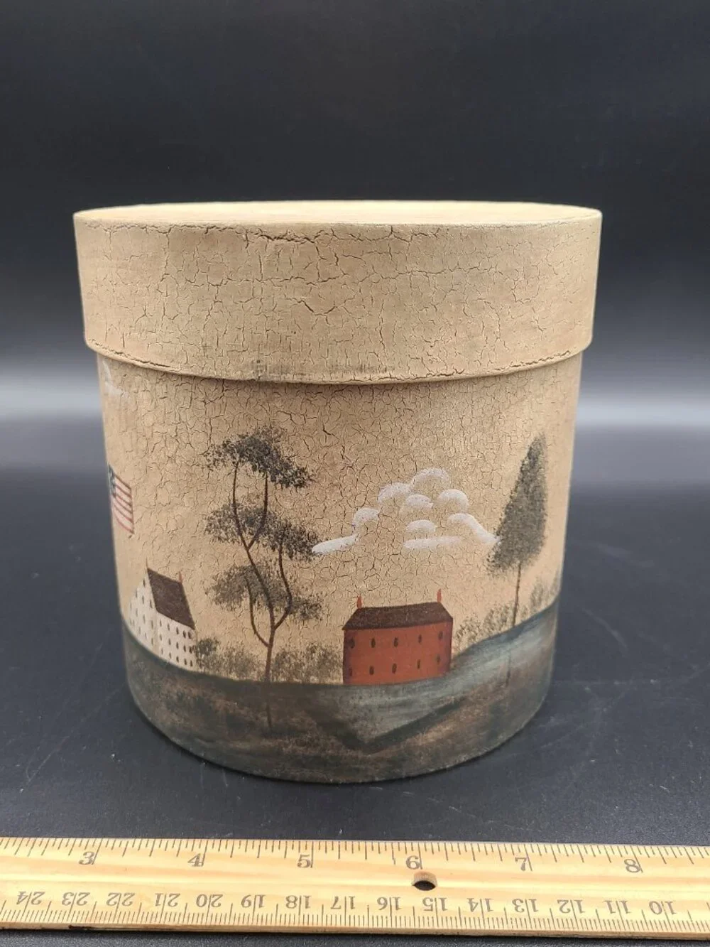 Crazy Mountain Canister School House American flag with tag 5.75
